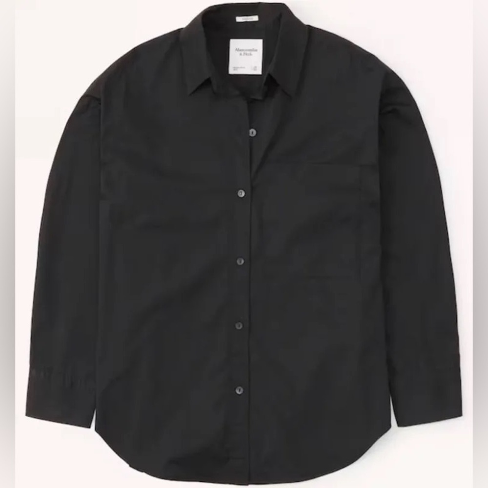 Abercrombie & Fitch Oversized Poplin Button Shirt - Black - Small